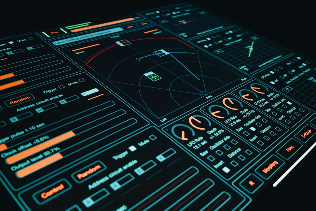 Close-up of a control panel in a dark technology environment