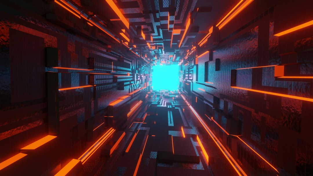 Abstract dark science-fiction forms for editorial technology feature